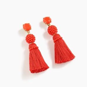 J Crew Bead and Tassel Earrings in color Fiery Sunset (Red)